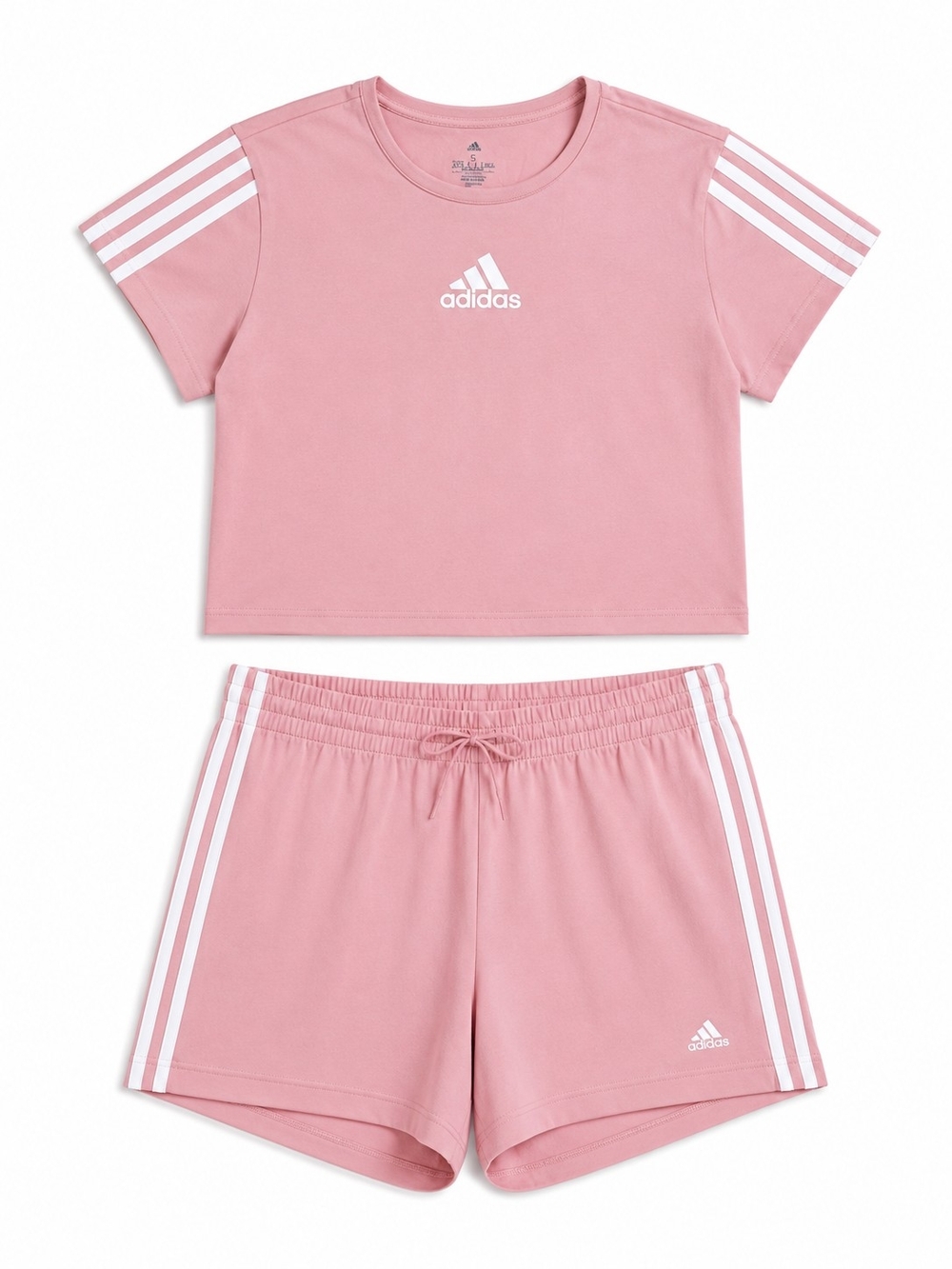 adidas Pink Women's Athletic Shorts Set with White Stripes